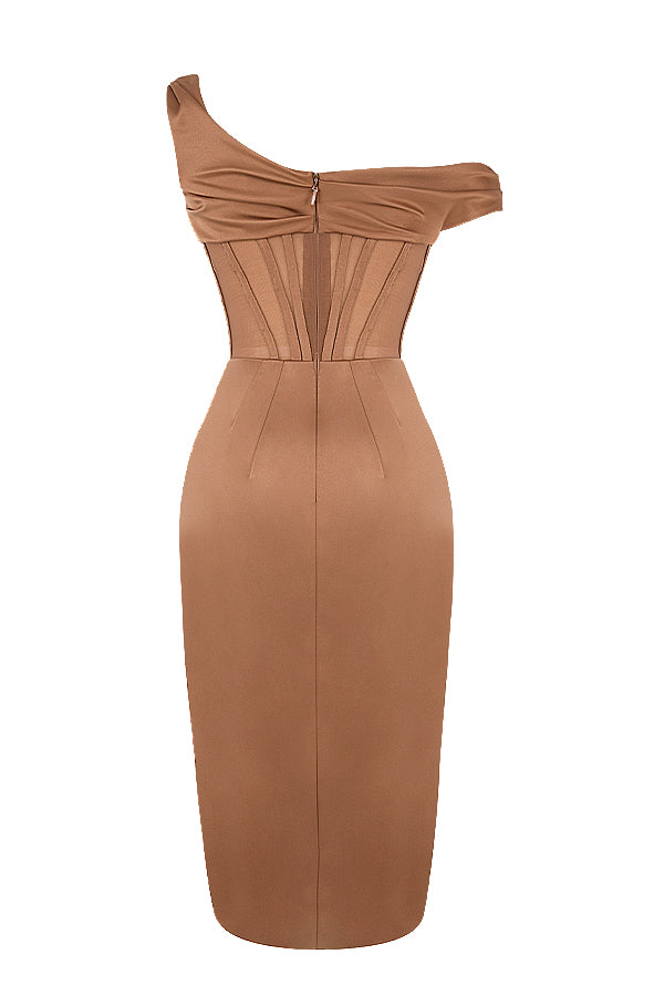 Stilla | Asymmetrisk Draperet Midi Korsetkjole