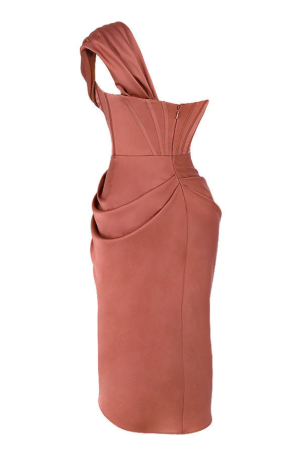 Stilla | Draperet Midikjole Satin Med En Skulder