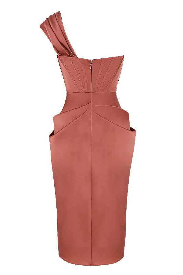 Stilla | Draperet Midikjole Satin Med En Skulder