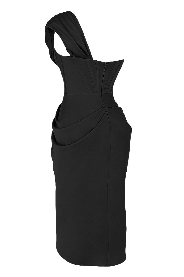 Stilla | Draperet Midikjole Satin Med En Skulder