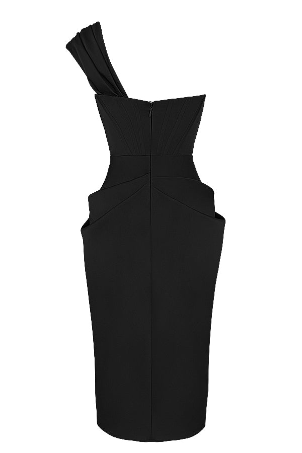 Stilla | Draperet Midikjole Satin Med En Skulder