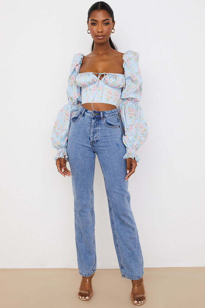 Stilla | Cropped Korsettop Med Blomster