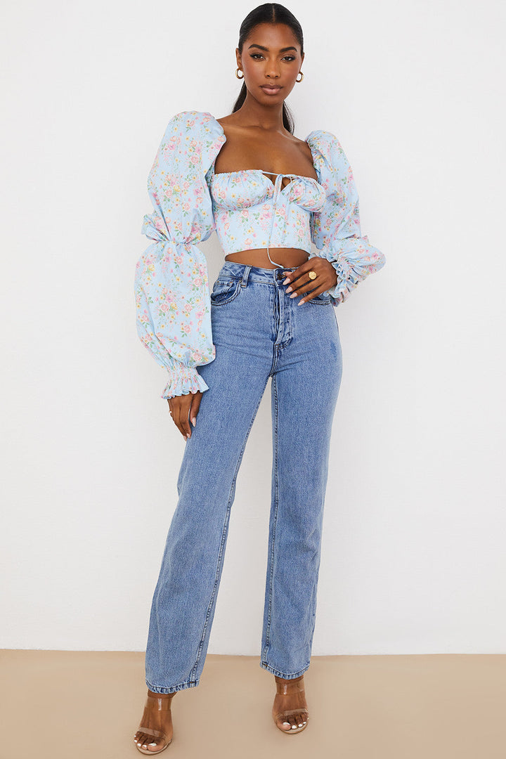 Stilla | Cropped Korsettop Med Blomster