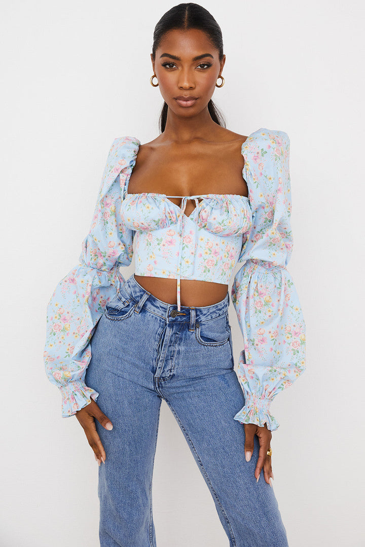 Stilla | Cropped Korsettop Med Blomster
