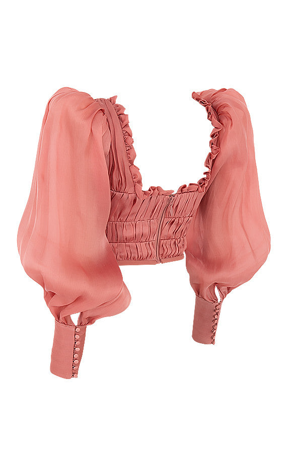 Stilla | Rouge Organza Korset Med Flæser