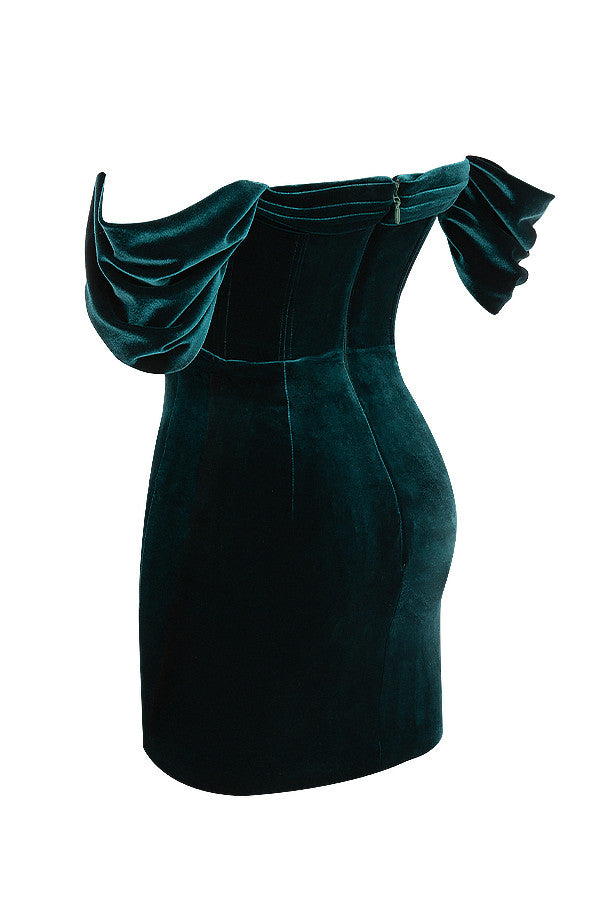 Stilla | Smaragdgrøn Off Shoulder Minikjole