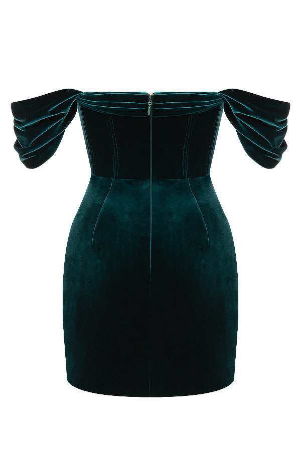 Stilla | Smaragdgrøn Off Shoulder Minikjole