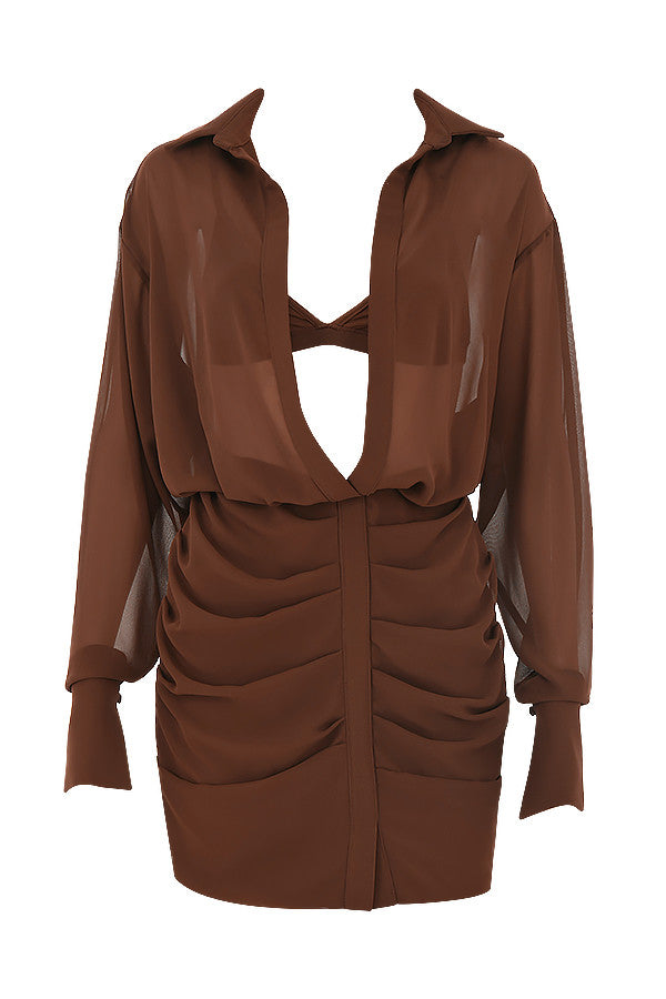 Stilla | Chokolade Chiffon Skjortekjole Og Bralette