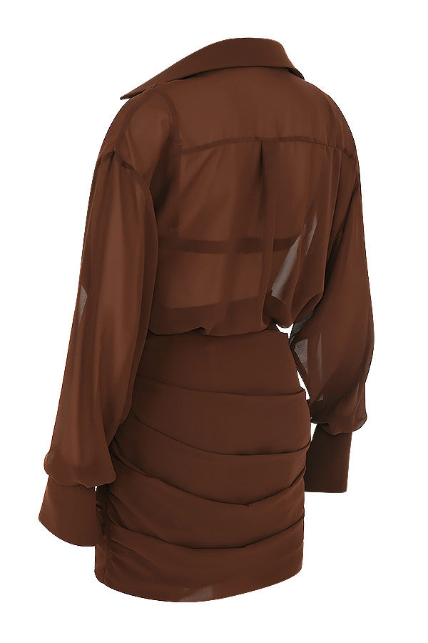 Stilla | Chokolade Chiffon Skjortekjole Og Bralette