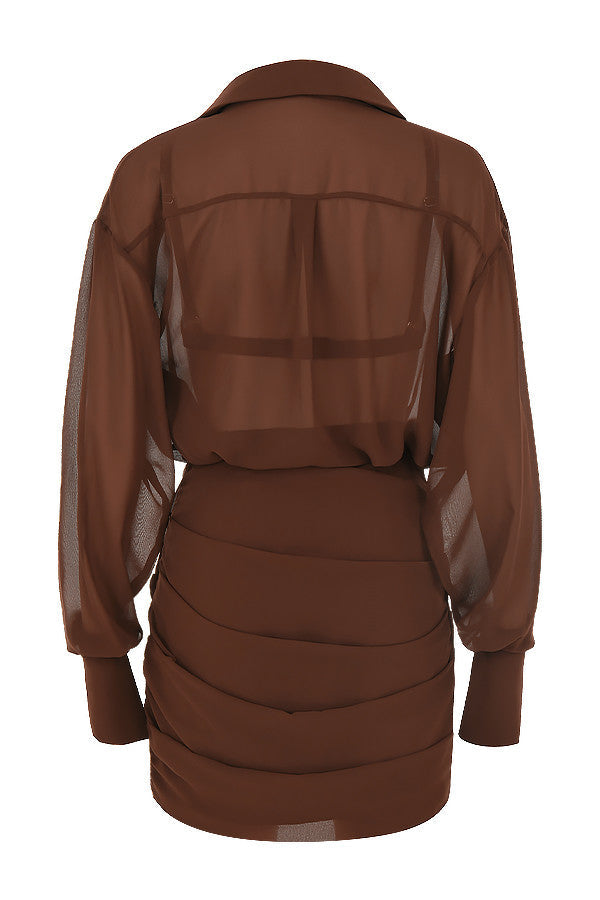 Stilla | Chokolade Chiffon Skjortekjole Og Bralette