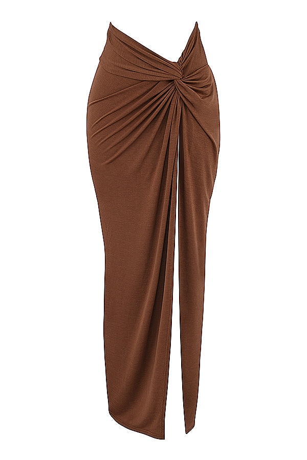 Stilla | Chokoladerynet Croptop Med Jersey Maxi Nederdel Med Snoet Front