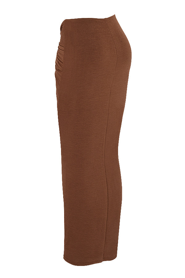 Stilla | Chokoladerynet Croptop Med Jersey Maxi Nederdel Med Snoet Front