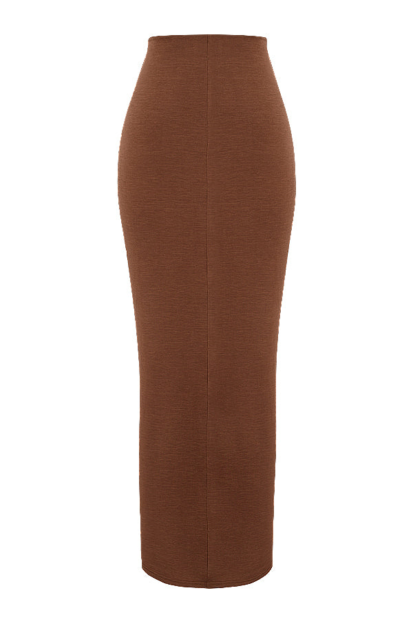 Stilla | Chokoladerynet Croptop Med Jersey Maxi Nederdel Med Snoet Front