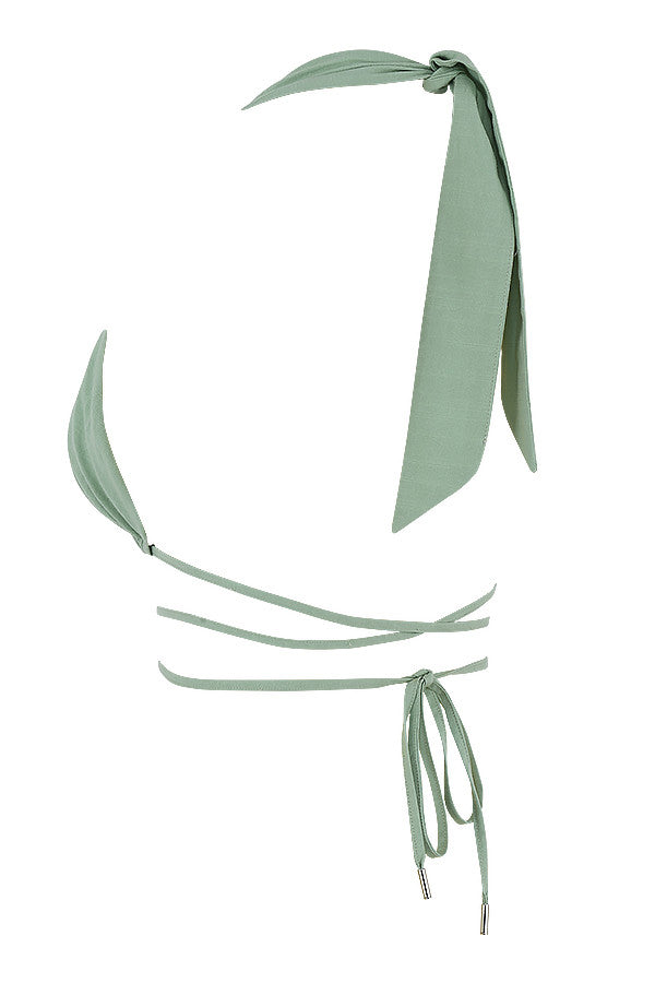 Stilla | Sage Farvet Bustier Top Med Halterneck Og Maxi Nederdel Med Snøre