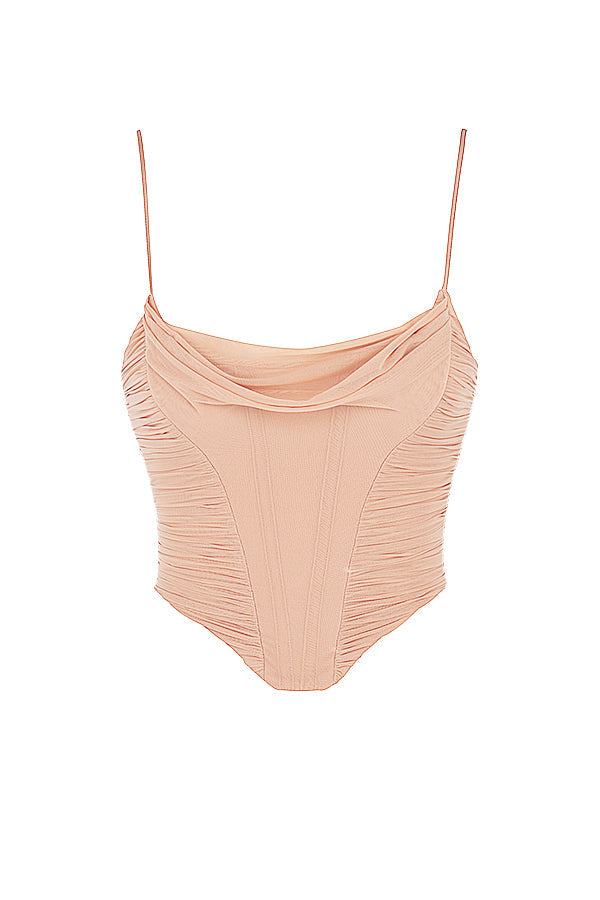 Stilla | Beige Mesh Draperet Korset