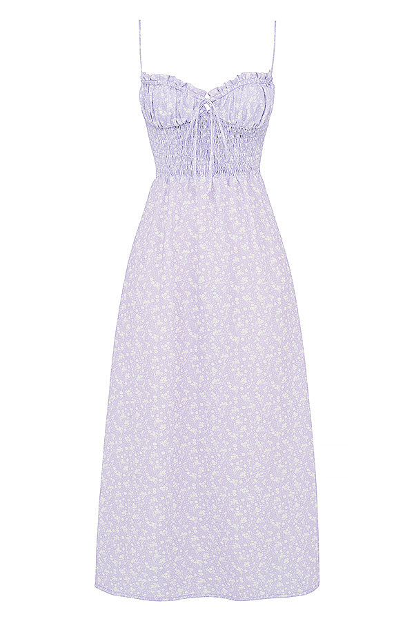 Stilla | Syren Blomstret Smock Ankelkjole