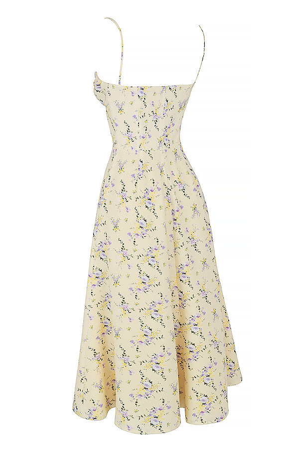 Stilla | Citronblomstret Midi Solkjole