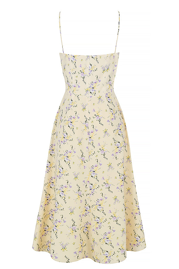 Stilla | Citronblomstret Midi Solkjole