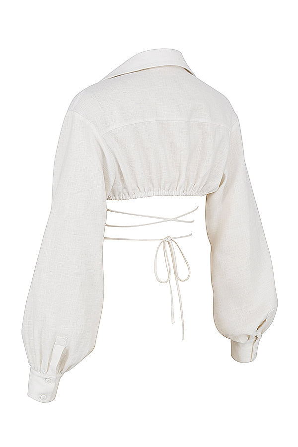 Stilla | Off White Cropped Slå Om Skjorte Med Foldet Talje Mini Nederdel
