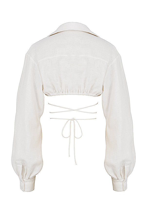 Stilla | Off White Cropped Slå Om Skjorte Med Foldet Talje Mini Nederdel