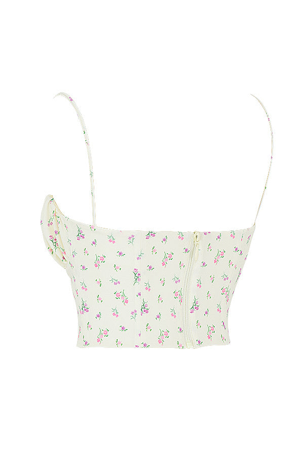 Stilla | Citronfarvet Blomstret Bustier Top Med Læg