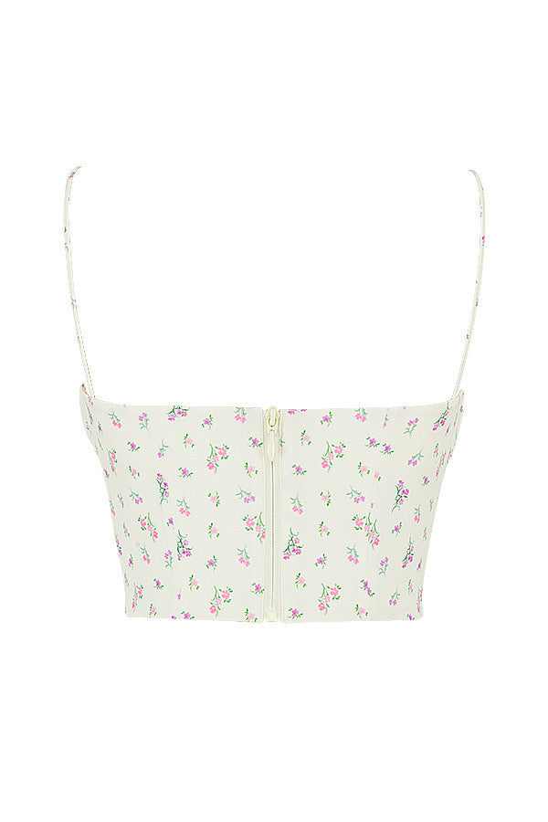 Stilla | Citronfarvet Blomstret Bustier Top Med Læg