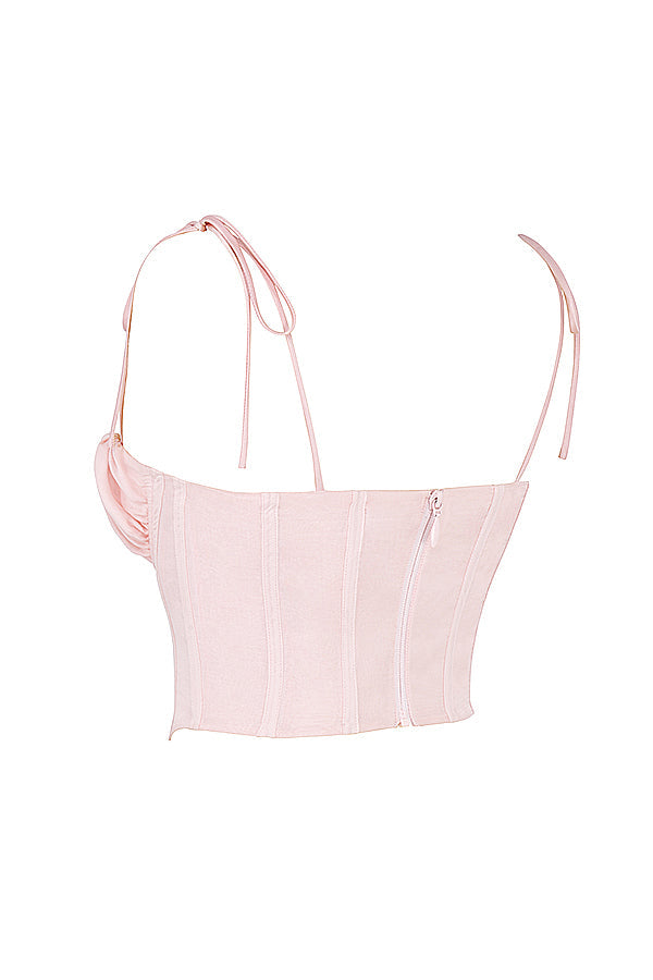 Stilla | Baby Pink Cropped Korset Med Plisseret Chiffon Buste