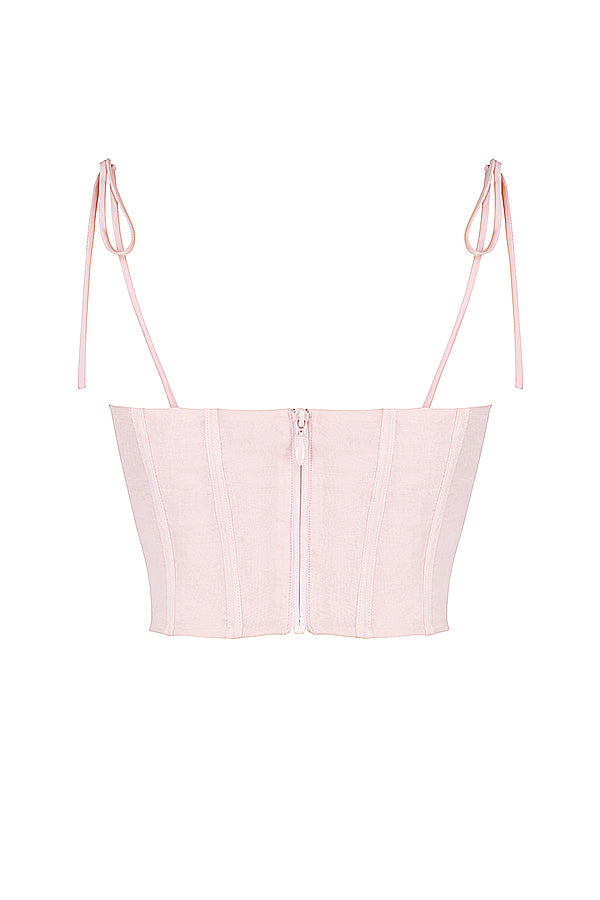 Stilla | Baby Pink Cropped Korset Med Plisseret Chiffon Buste