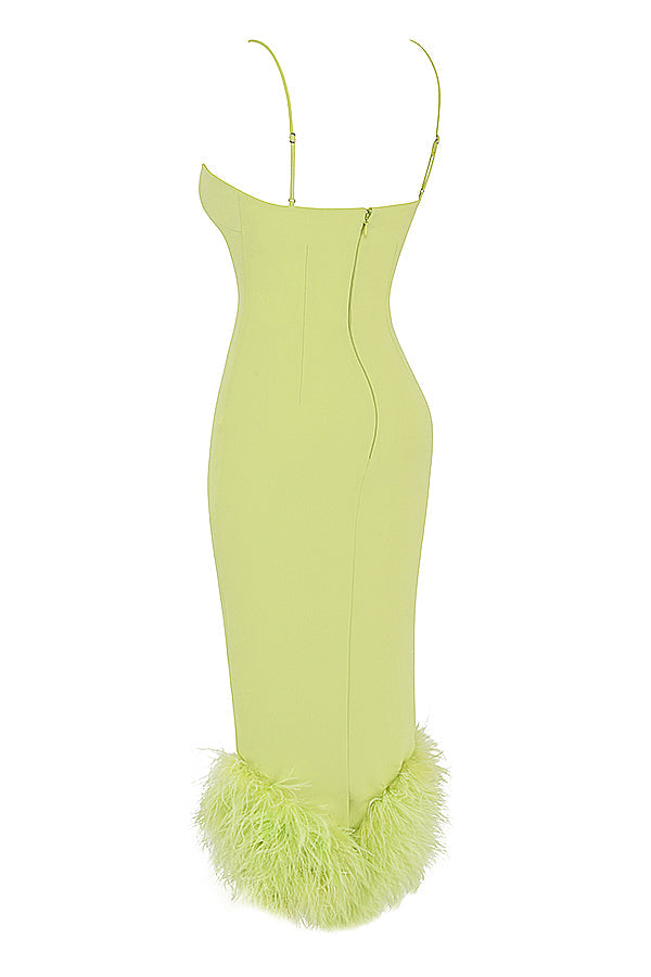 Stilla | Lime Midikjole Med Fjer