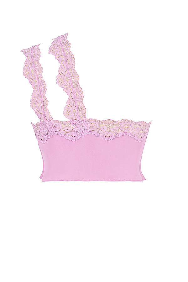 Stilla | Pink Luftig Cropped Top Med Maxi Nederdel Med Blondekant