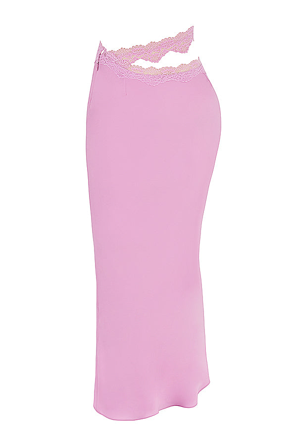 Stilla | Pink Luftig Cropped Top Med Maxi Nederdel Med Blondekant