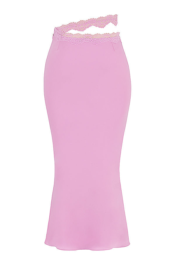 Stilla | Pink Luftig Cropped Top Med Maxi Nederdel Med Blondekant