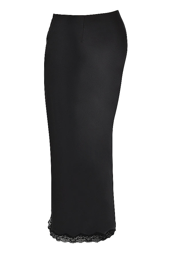 Stilla | Sort Blondekorset Med Satin Midi Nederdel