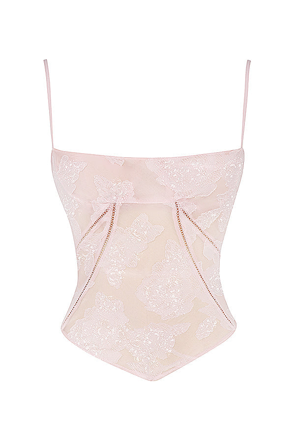 Stilla | Pink Blondetop Med Blomsterblonde