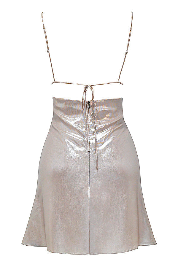 Stilla | Beige Skinnende Minikjole