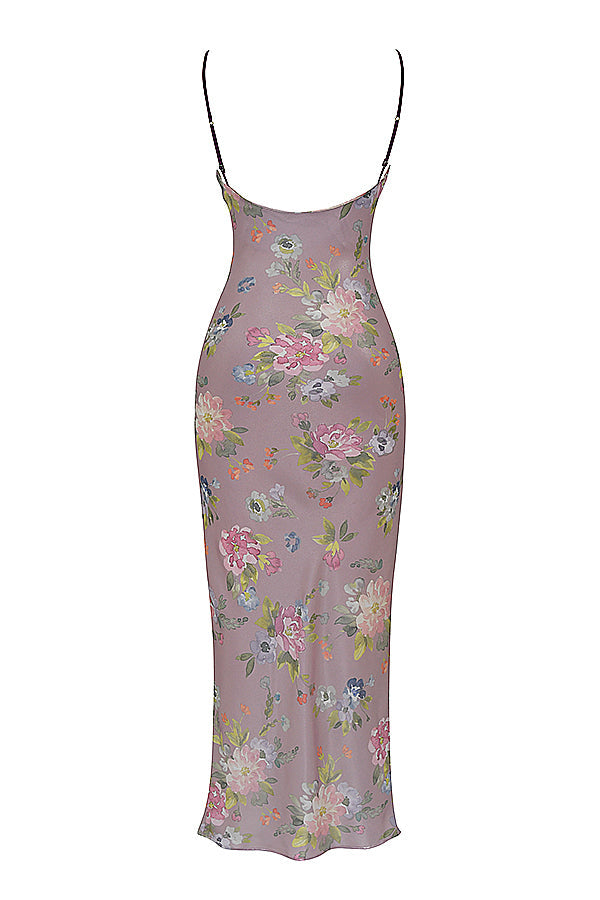 Stilla | Mauve Maxi Kjole Med Blomster
