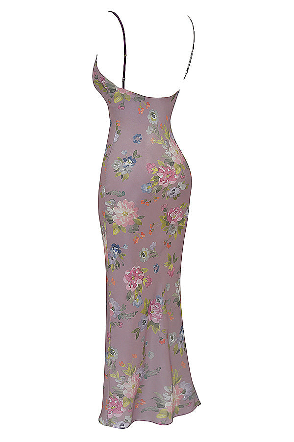 Stilla | Mauve Maxi Kjole Med Blomster