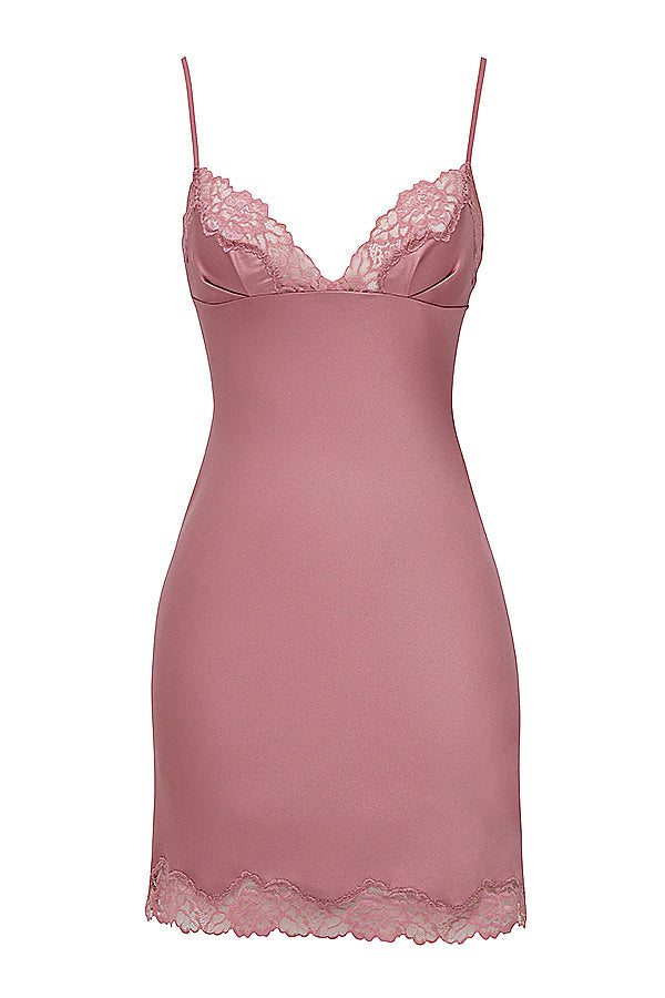 Stilla | Pink Underkjole Satin Og Blonder