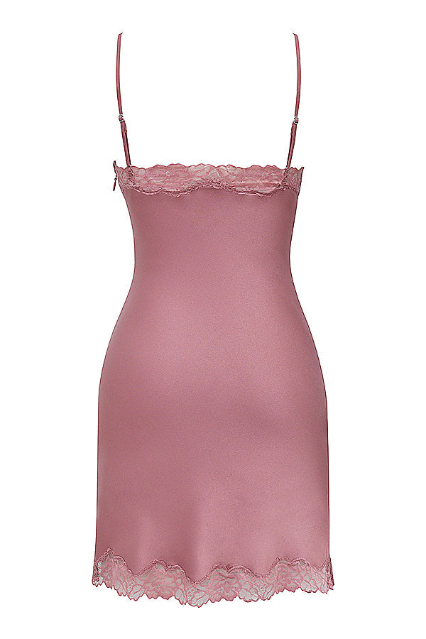 Stilla | Pink Underkjole Satin Og Blonder