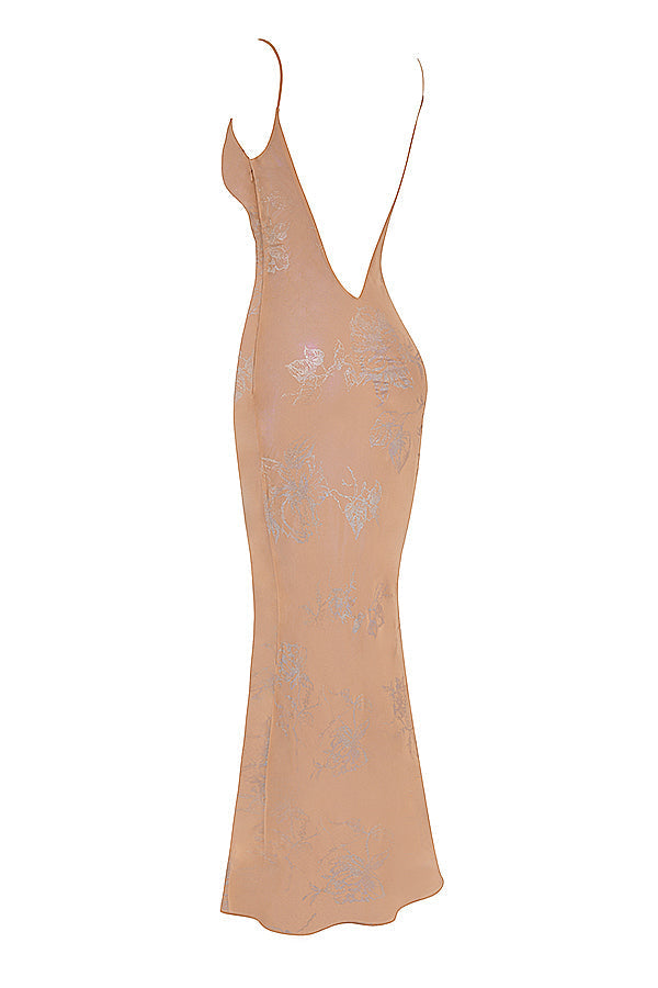 Stilla | Iriserende Cafe Au Lait Maxikjole