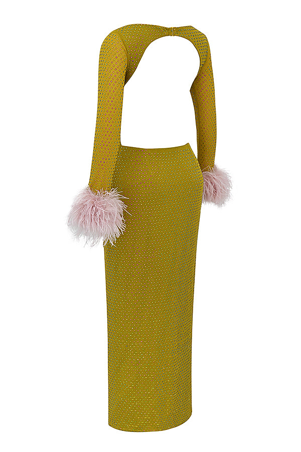 Stilla | Chartreuse Krystalliseret Maxi Kjole