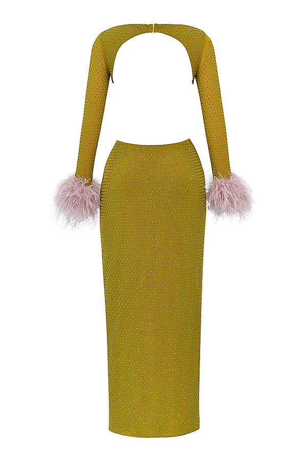 Stilla | Chartreuse Krystalliseret Maxi Kjole