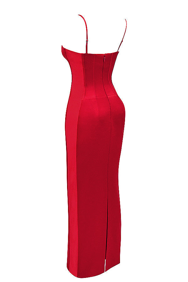 Stilla | Rød Satin Korset Maxi Kjole