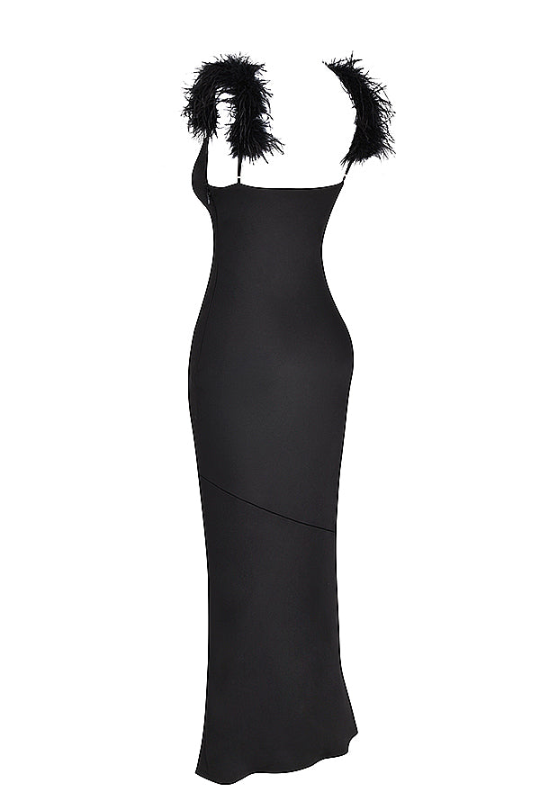 Stilla | Sort Satin Maxi Kjole