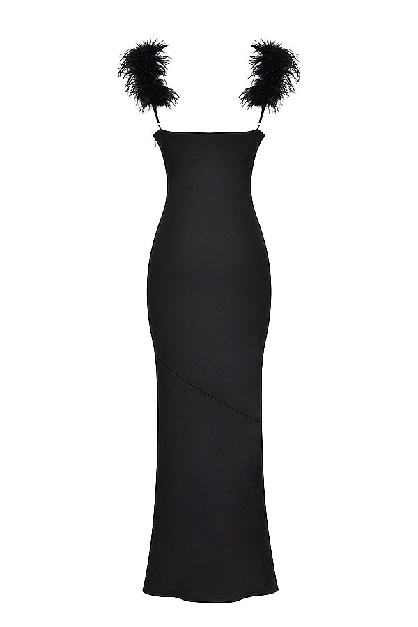 Stilla | Sort Satin Maxi Kjole