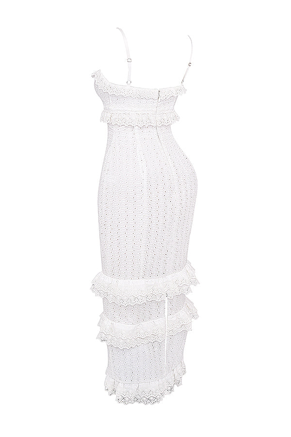 Stilla | Hvid Broderie Maxi Kjole