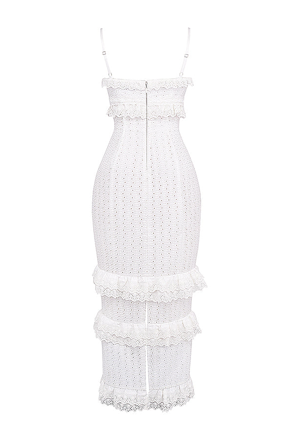 Stilla | Hvid Broderie Maxi Kjole