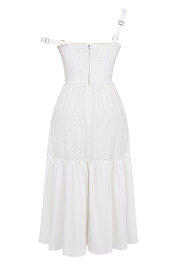 Stilla | Hvid Midi Sunkjole Fra Broderie Anglaise