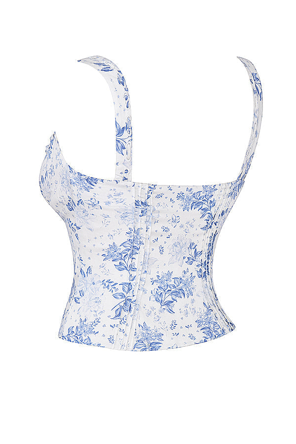 Stilla | Blå Blomstret Top Med Midi Nederdel