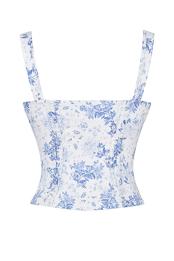 Stilla | Blå Blomstret Top Med Midi Nederdel